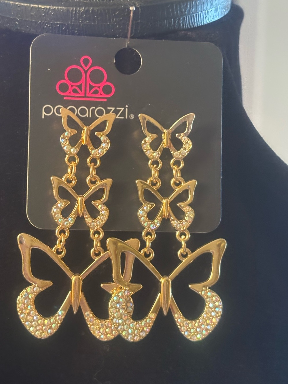 paparazzi Gold Butterfly Chandelier Earrings with Aurora Rhinestones